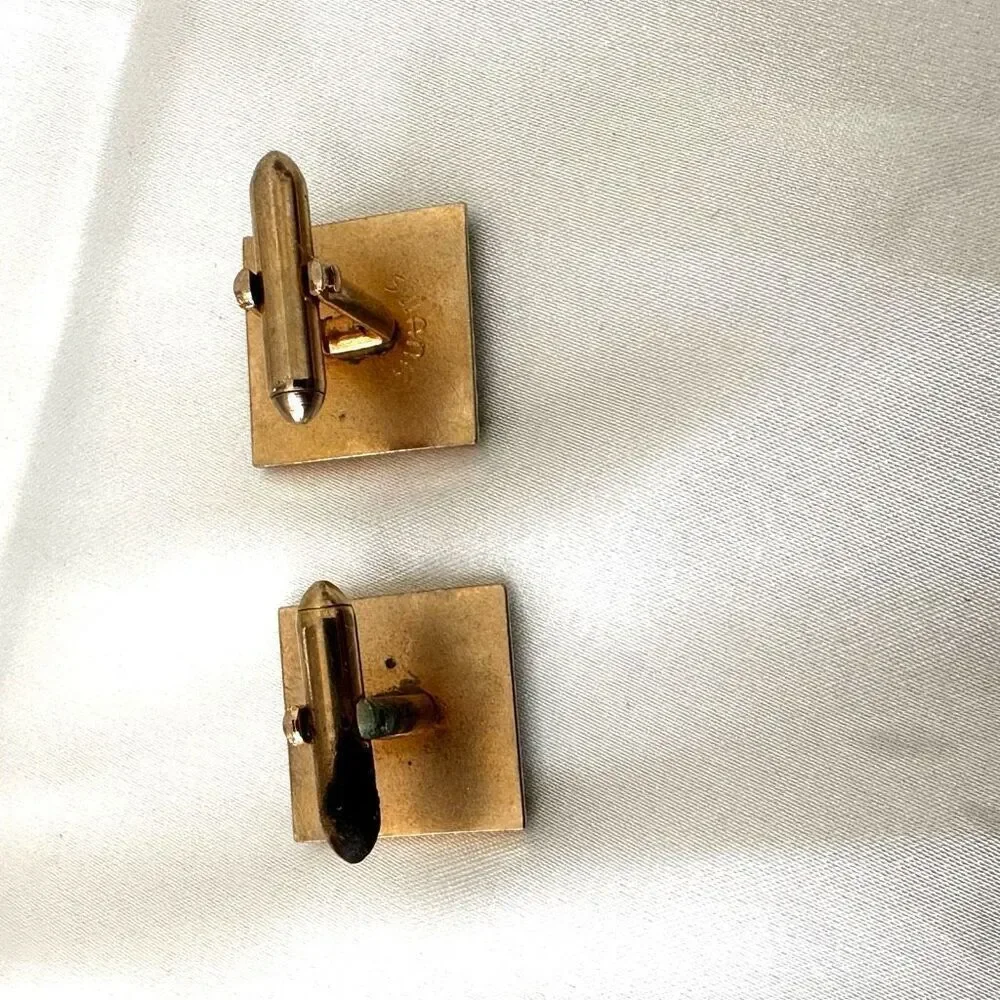 Swank gold tone and abalone square vintage cufflinks
